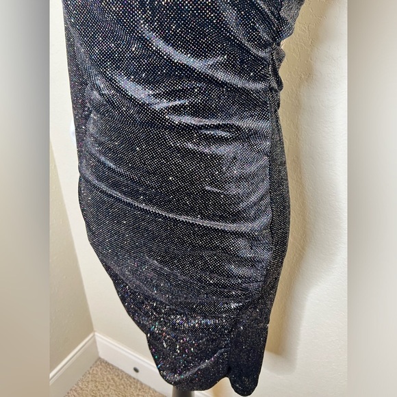 Gianni Bini Multi Colored Glitter Embellished Velvet Ruched Dress Sz 11 - Picture 7 of 16